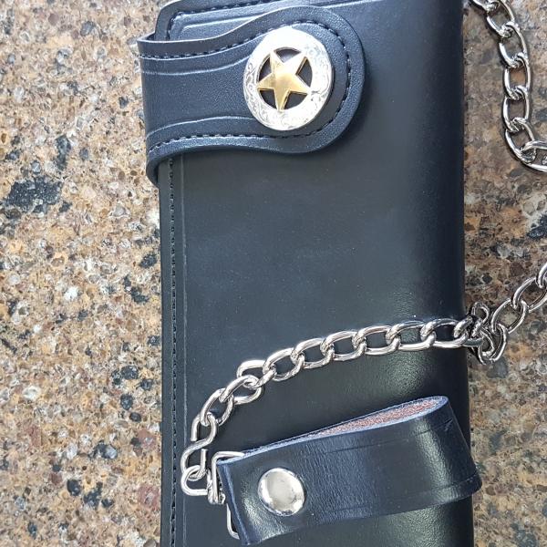 Wallets Trucker & Biker Style With Chain  , Custom, Full Grain Leather, Hand tooled, Hand made in the Okanagan, Oliver, B.C., Canada.
