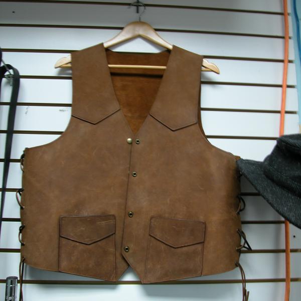 Vest, Custom, Full Grain Leather, Hand tooled, Hand made in the Okanagan, Oliver, B.C., Canada.