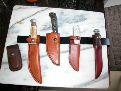 Knife Sheath Assorted, Custom, Full Grain Leather, Hand tooled, Hand made in the Okanagan, Oliver, B.C., Canada.